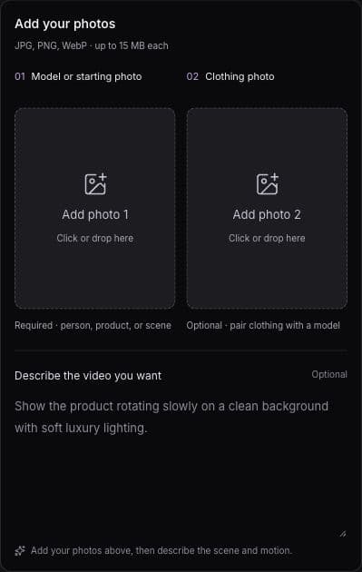 Actual Dint+ two-photo upload slots with creative direction underneath