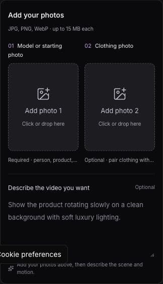 Actual Dint+ two-photo upload slots with creative direction underneath, mobile web layout